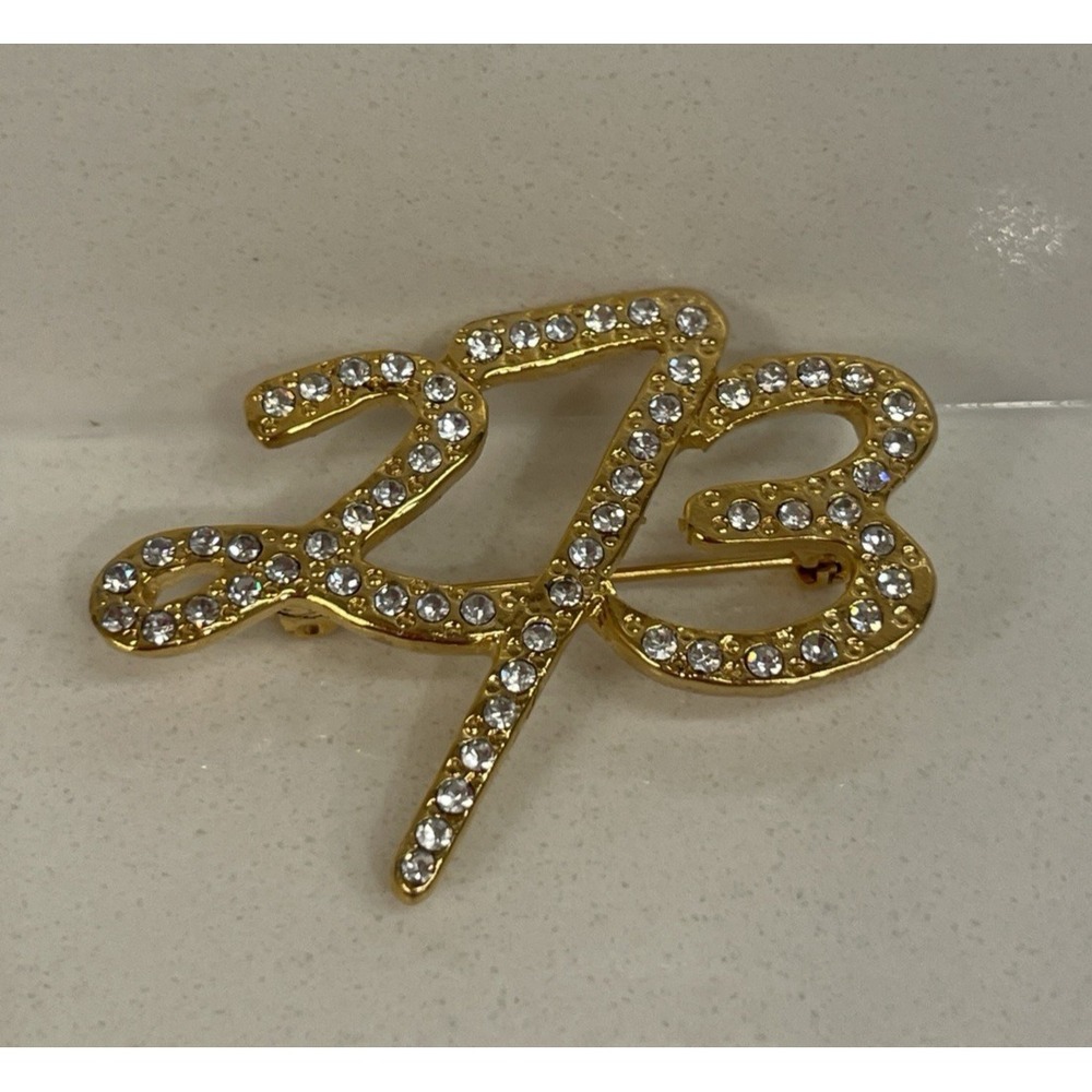 Vintage 273 Rodeo Drive Fred Hayman Brooch Goldtone Rhinestone Pin 1.5" New